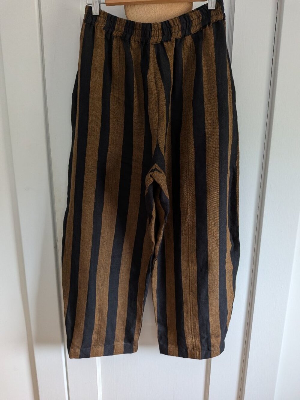Beyond Nine XS Mabel linen trouser in Rust & Black stripe